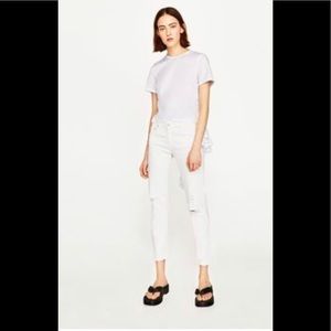 Zara White Distressed White Boyfriend Jeans